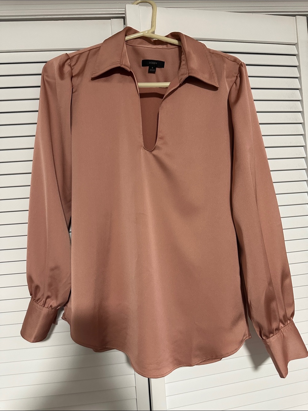J. Crew Satin V‑Neck Blouse in Dusty Rose